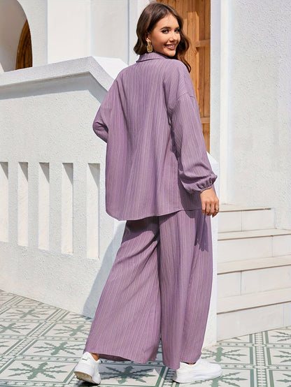Conjunto Elegante  – Camisa de Manga Lanterna e Calça Wide-Leg
