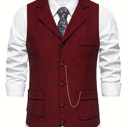 Colete Masculino em Tweed Herringbone - Lapela com Detalhe em Corrente para Estilo Sofisticado