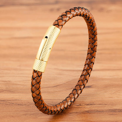 "Pulseira Masculina em Couro e Aço Inoxidável – Estilo Industrial Minimalista"