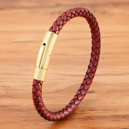 "Pulseira Masculina em Couro e Aço Inoxidável – Estilo Industrial Minimalista"