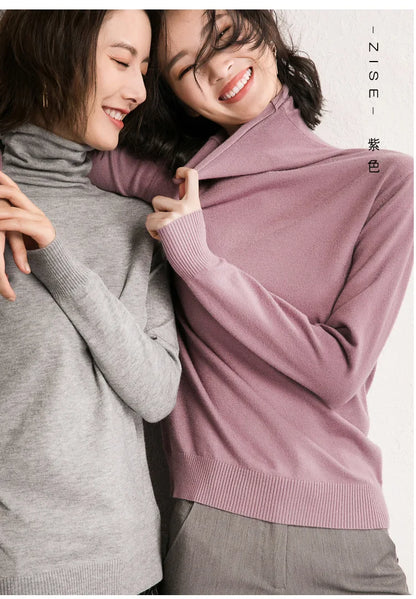 Blusa Gola Alta Slim Yahmandy™ – Tricô Coreano Ajustado Outono/Inverno 2025