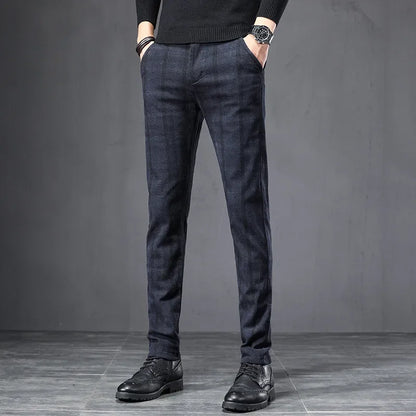 Calça Masculina em Tecido Macio - Estilo Coreano Casual para Outono e Primavera - Slim Fit Reto com Elastano