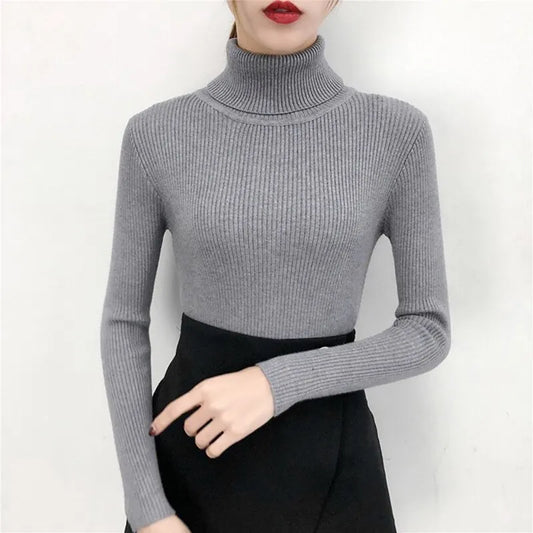 Suéter Lumina™ - Gola Alta Feminino em Tricô Premium com Ajuste Slim e Toque Aveludado