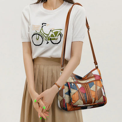 Vintage Éclat – Bolsa Crossbody Retrô com Patchwork em PU