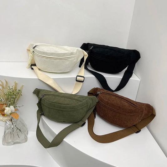 Bolsa Feminina em Veludo Cotelê - Estilo Casual Multifuncional