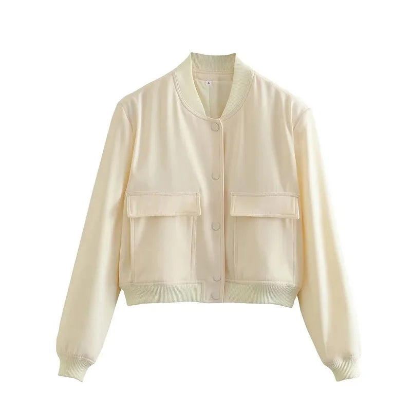 Jaqueta Bomber Cropped Branca Feminina Yahmandy™ – Casual & Elegante | Outono/Inverno 2026