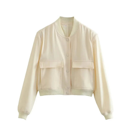 Jaqueta Bomber Cropped Branca Feminina Yahmandy™ – Casual & Elegante | Outono/Inverno 2026