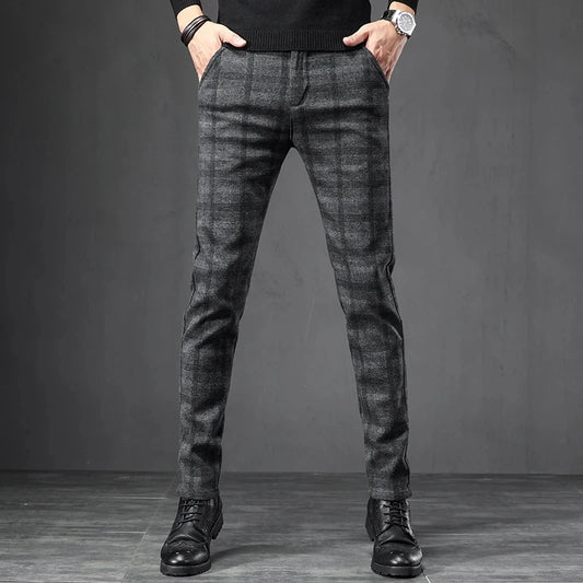 Calça Masculina em Tecido Macio - Estilo Coreano Casual para Outono e Primavera - Slim Fit Reto com Elastano
