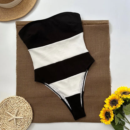 Biquíni Monokini Elegant Wave™ – Bandeau Sem Alças com Design Fashion Week e Ajuste Premium
