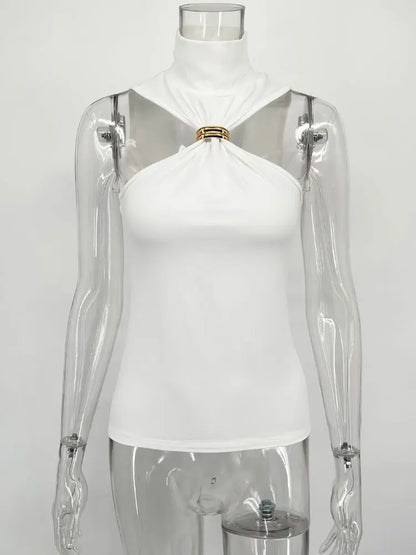 Top Cropped Off-Shoulder LuxeClub™ – Y2K Sofisticado com Elasticidade e Estilo Atemporal