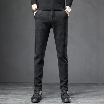 Calça Masculina em Tecido Macio - Estilo Coreano Casual para Outono e Primavera - Slim Fit Reto com Elastano
