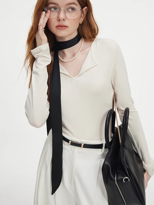 Suéter Feminino Decote V em Algodão - Elegância Corporativa e Casual
