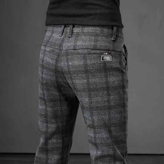 Calça Masculina em Tecido Macio - Estilo Coreano Casual para Outono e Primavera - Slim Fit Reto com Elastano