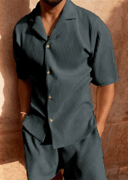 Conjunto Minimalista em Veludo Cotelê – Camisa e Bermuda Casual
