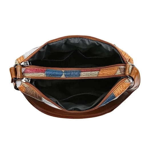 Vintage Éclat – Bolsa Crossbody Retrô com Patchwork em PU