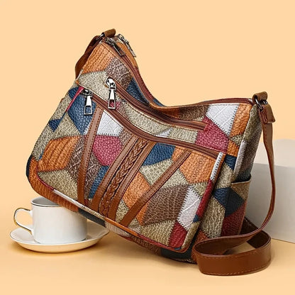 Vintage Éclat – Bolsa Crossbody Retrô com Patchwork em PU