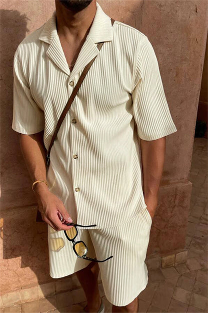 Conjunto Minimalista em Veludo Cotelê – Camisa e Bermuda Casual