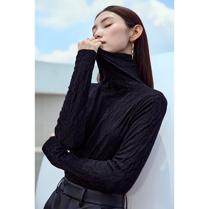 Suéter Feminino Minimalista  2025 - Gola Alta, Manga Longa, Ajuste Slim