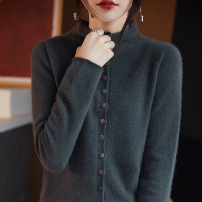 Cardigan Feminino Premium em Lã Australiana – Elegância Francesa para Outono/Inverno