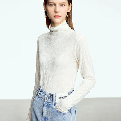 Suéter Feminino Minimalista  2025 - Gola Alta, Manga Longa, Ajuste Slim