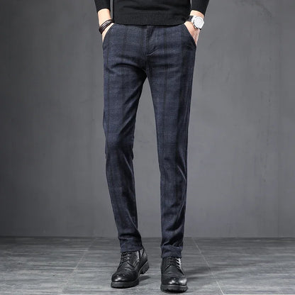 Calça Masculina em Tecido Macio - Estilo Coreano Casual para Outono e Primavera - Slim Fit Reto com Elastano