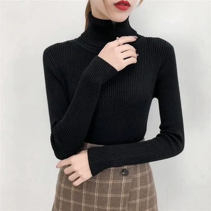 Suéter Lumina™ - Gola Alta Feminino em Tricô Premium com Ajuste Slim e Toque Aveludado