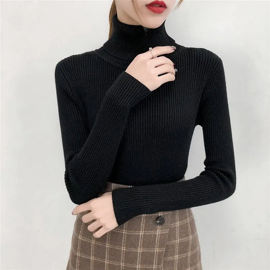 Suéter Lumina™ - Gola Alta Feminino em Tricô Premium com Ajuste Slim e Toque Aveludado
