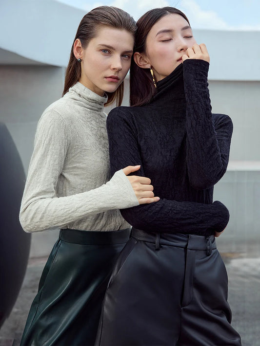 Suéter Feminino Minimalista  2025 - Gola Alta, Manga Longa, Ajuste Slim