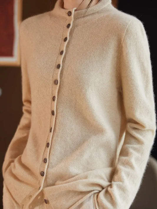 Cardigan Feminino Premium em Lã Australiana – Elegância Francesa para Outono/Inverno