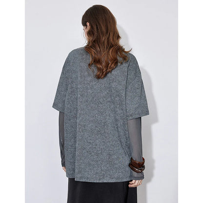 Camiseta Minimalista Feminina - Estilo Falso Duplo com Gola Redonda | Primavera/Verão 2025