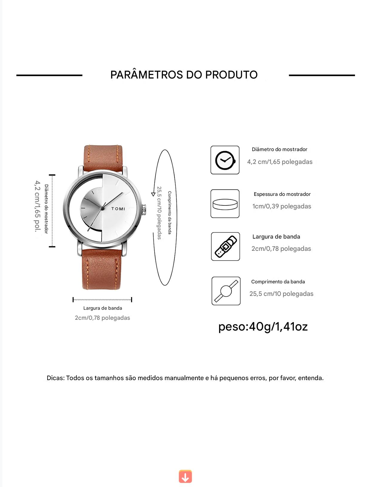 Relógio Minimalista TOMI – Design Vazado em Quartzo